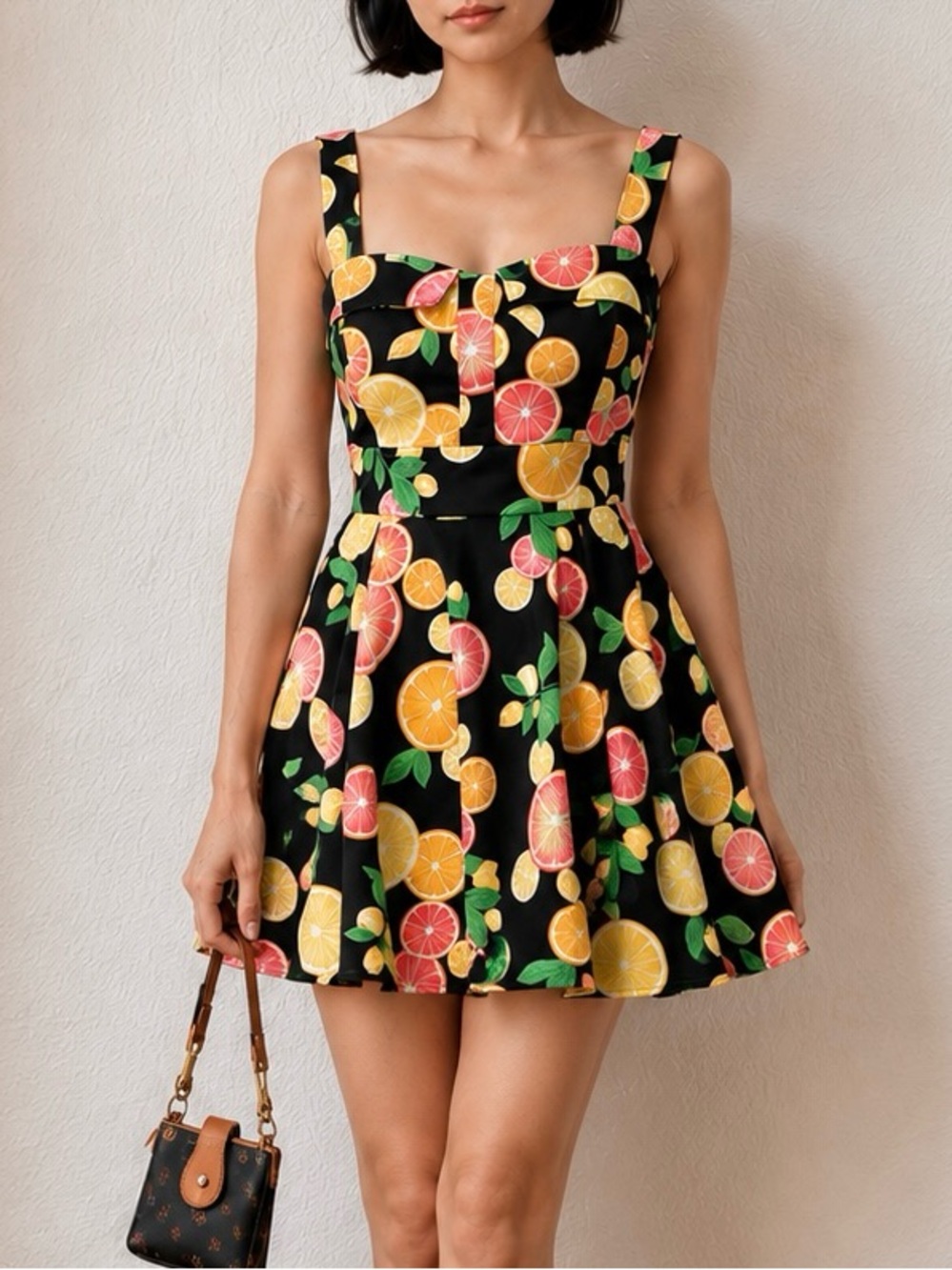 Vintage Lemon Fruit Print Fit & Flare Pinup Retro Mini Dress